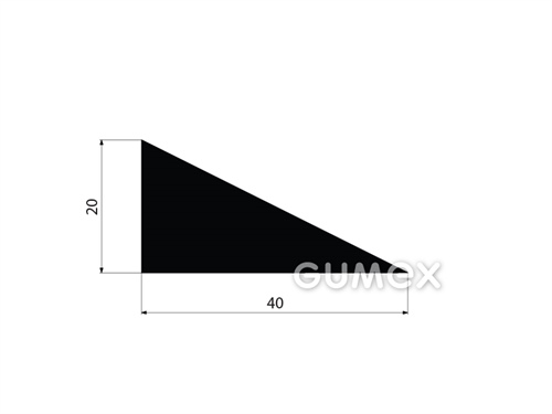 Pryžový profil trojúhelníkový, 20x40mm, 45°ShA, NBR, -40°C/+70°C, černý